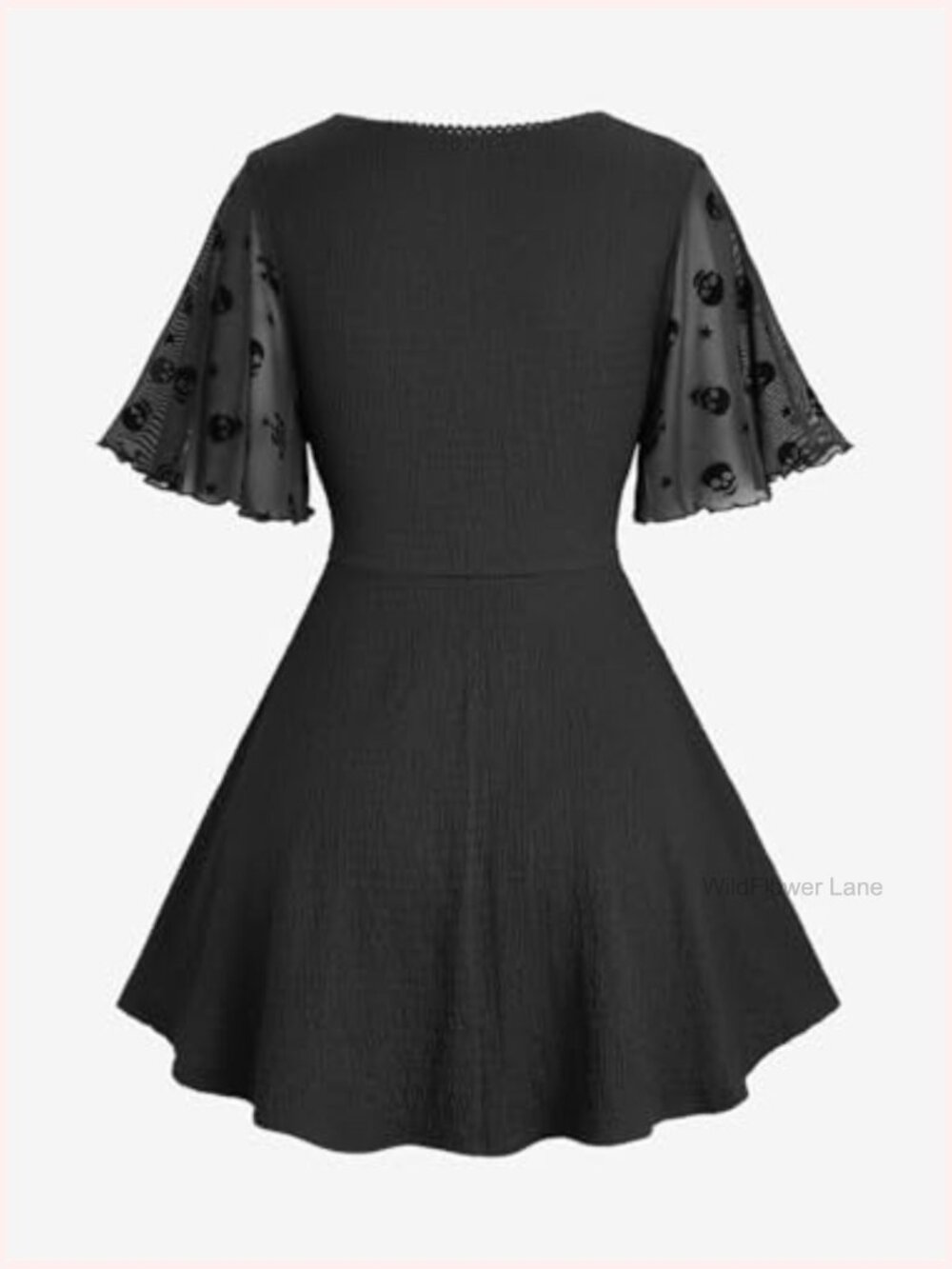 Plus Size Gothic Skull Mesh Flutter Sleeve Lace Up Blouse Top - Picture 3 of 5